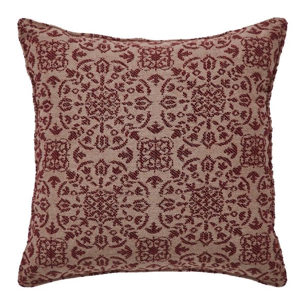 Custom House Natural Burgundy Country Jacquard 9 in. x 9 in. Throw Pillow