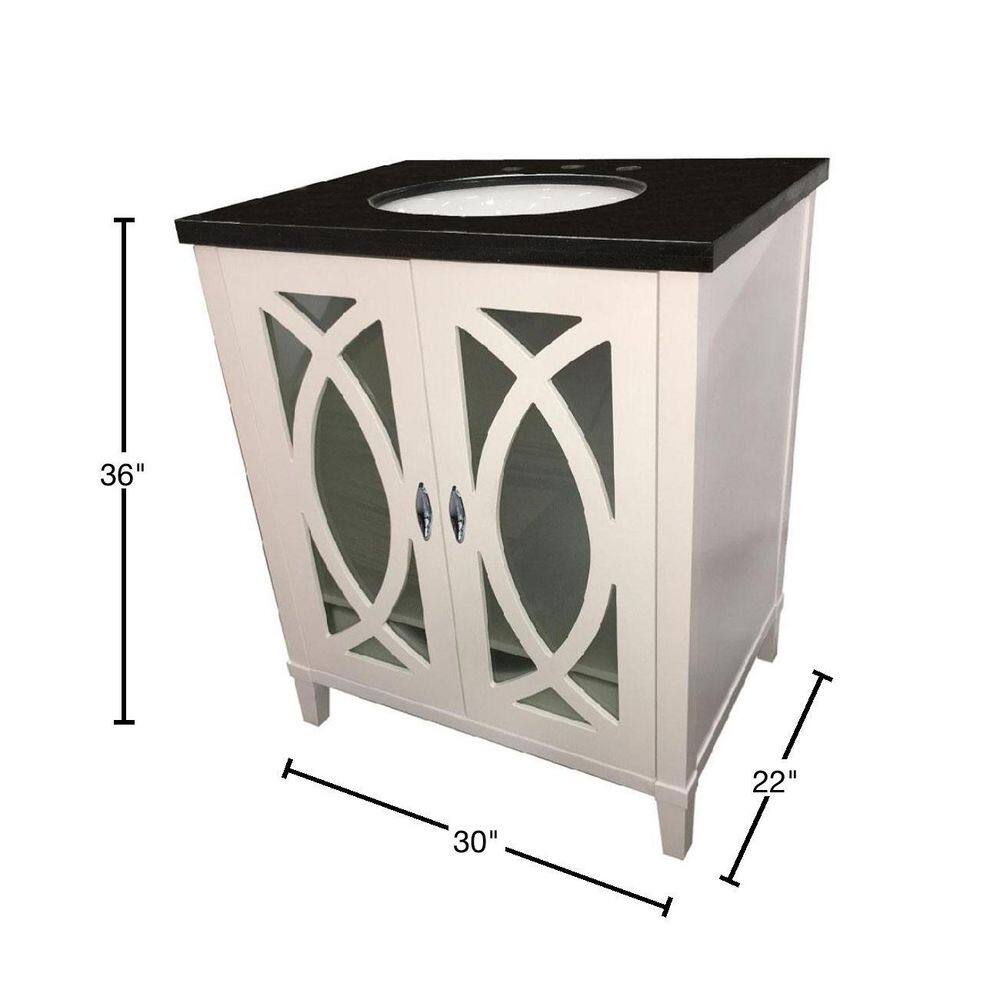 White Freestanding Single Vanity with Black Granite Top