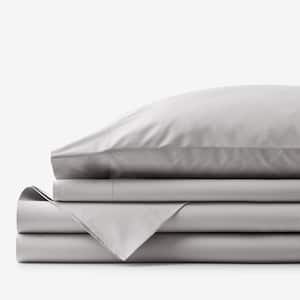 Company Essentials 4-Piece Gray Solid 200-Thread Count Organic Cotton Percale Queen Sheet Set