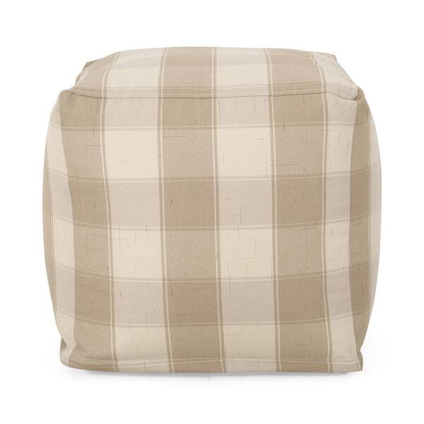 Noble House Konnor Ivory and Tan Pattern Fabric Cube Pouf