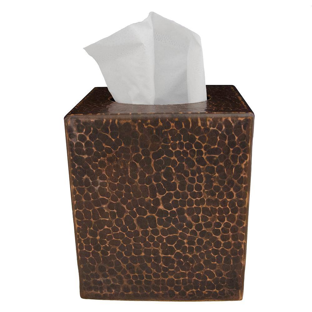 Small Oil Rubbed Bronze Hand Hammered Copper Tissue Box Cover