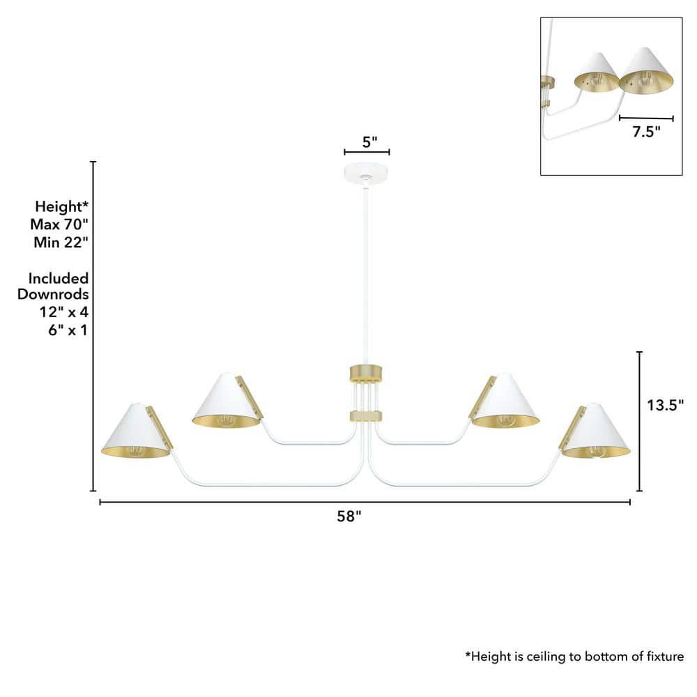 Matte White Mid-Century Inspired 4-Light Geometric Chandelier
