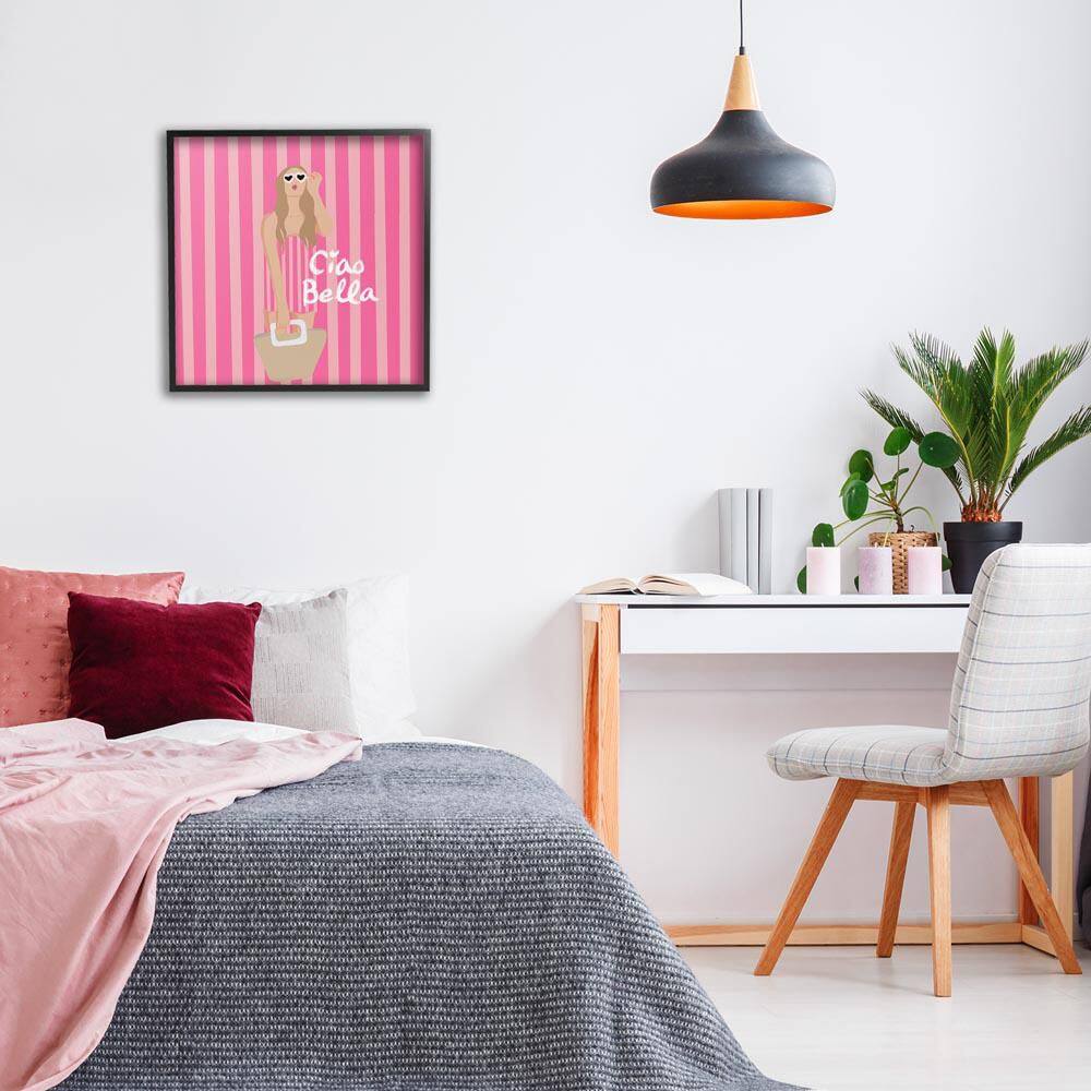 Pink Striped Glam Girl by Chen Alyesh Black Framed People Giclee Art Print 24 in. x 24 in. price history on PriceWatchPro