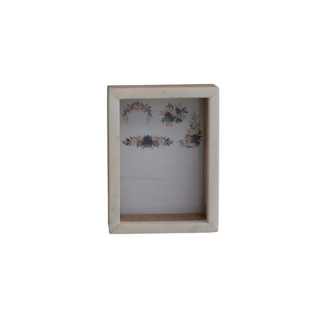 White and Natural Marble and Wood Shadow Box Photo Frame