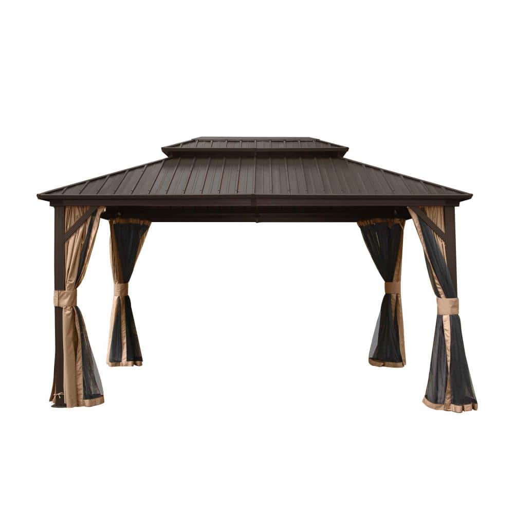 10 ft. x 12 ft. Brown Galvanized Steel Double Roof Hardtop Gazebo with Curtains and Netting price history on PriceWatchPro
