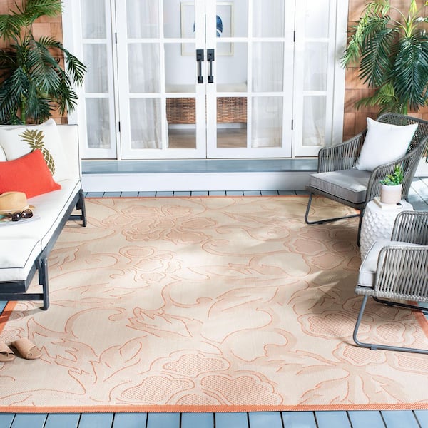 Courtyard Natural/Terracotta 5 ft. x 8 ft. Floral Indoor/Outdoor Patio  Area Rug