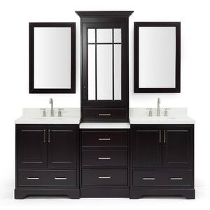 Stafford 85 in. Bath Vanity in Espresso with Quartz Vanity Top in White with Under-Mount Basins and Mirrors