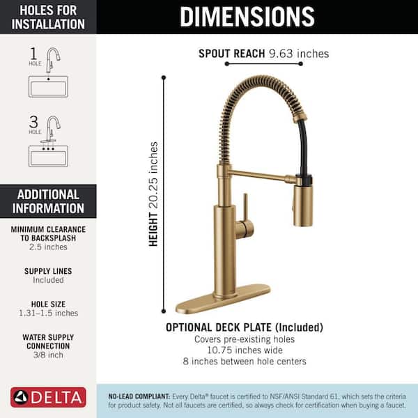 Delta Antoni Gold Single Handle Pull Down Sprayer Kitchen Faucet