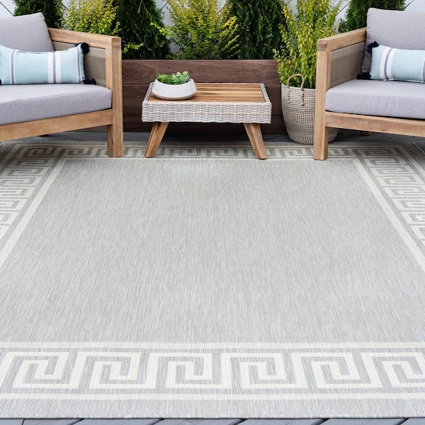 Eco Greek Key Gray 8 ft. x 10 ft. Indoor/Outdoor Area Rug