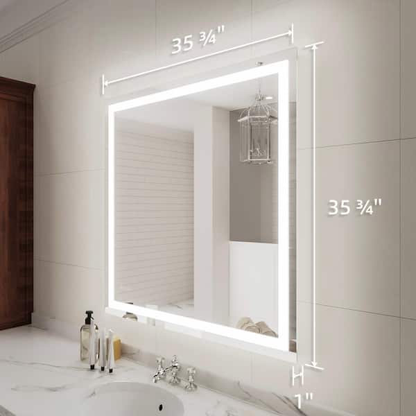 Iris 36 in. W x 36 in. H Rectangular Frameless LED Wall Bathroom Vanity Mirror in Silver