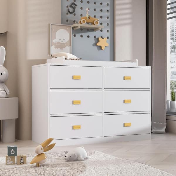 FUFU&GAGA 6-Drawer White Wooden Dresser Vanity Table Baby Storage 