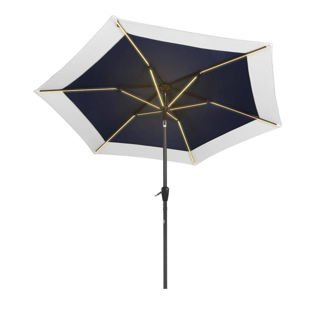 Spencer 9 ft. Coral Pink and White Solar LED Market Patio Umbrella with Aluminum Frame