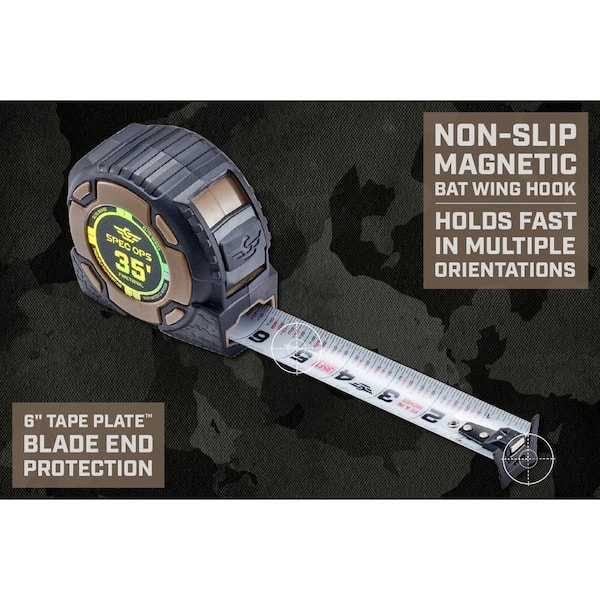 Spec Ops Tools 35-Foot Elite Series Magnetic Tape Measure, 1 1/4" Double-Sided Blade, 12 Feet Of Stand Out, Military-Grade Composite Case, 3% Donated To Veterans