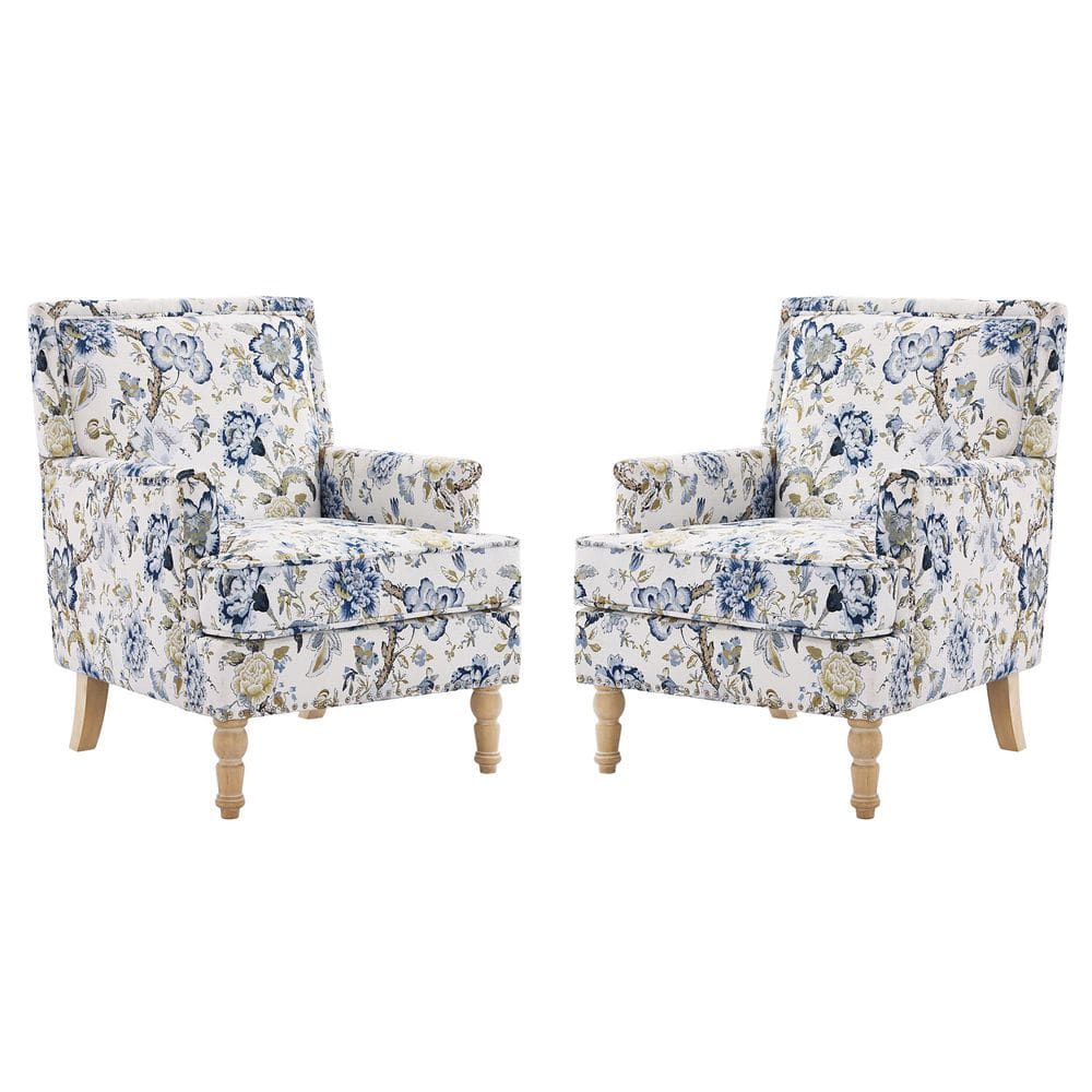 Floral Print Fabric Classic Accent Arm Chair with Solid Wood Frame and Nailhead Trim (Set of 2) price history on PriceWatchPro