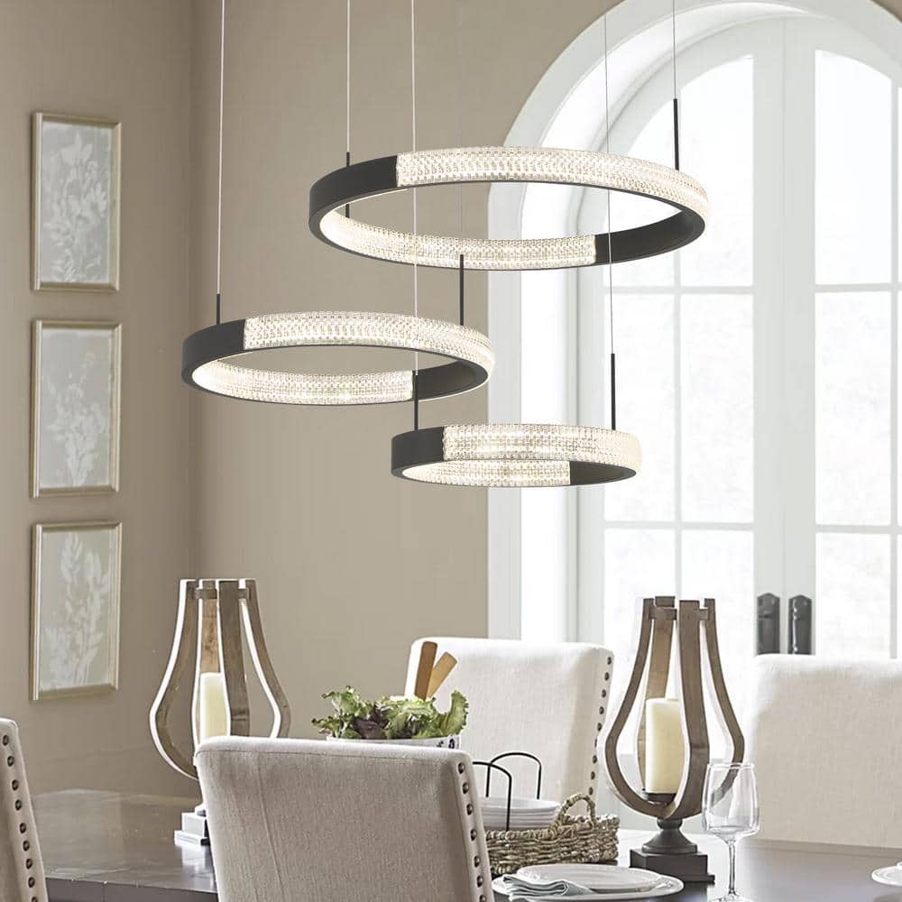 Black Modern 3-Tier LED Chandelier with Adjustable Suspension