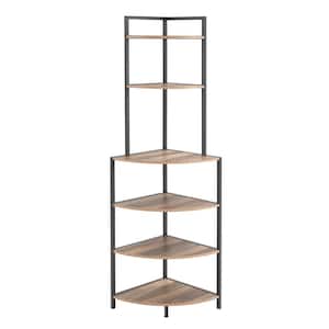 6-Tier Corner Open Shelf Modern Bookcase Wood Rack Freestanding Shelving Unit