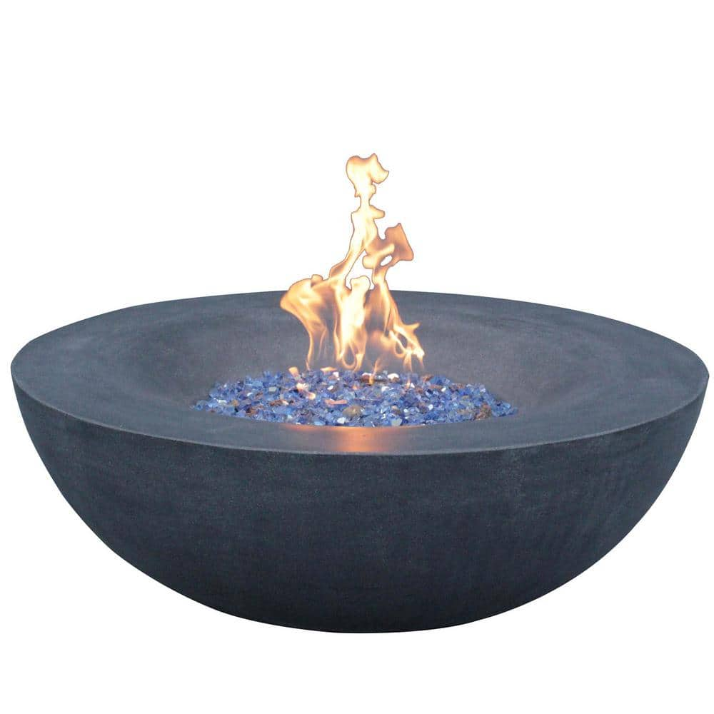 JimsMaison 42.00 in. W x 13.80 in. H Concrete Round Gas Fire Pit Bowl in Dark Grey