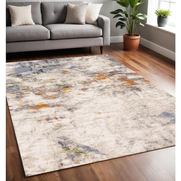 5 ft. x 8 ft. Taupe Blue And Copper Abstract Area Rug