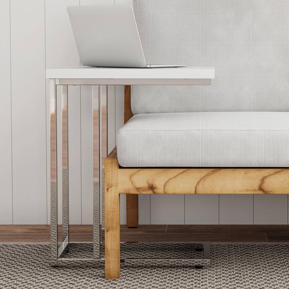 White and Chrome C-Shaped Sofa Side Tables Set of 2