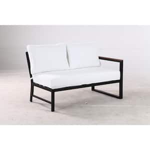 West Park Black Aluminum Right Arm and Left Arm Outdoor Sectional Chair with CushionGuard White Cushion