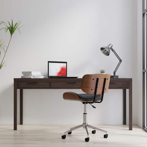 Simpli Home Hollander Solid Wood Contemporary Modern 72 in. Wide Desk in Warm Walnut Brown