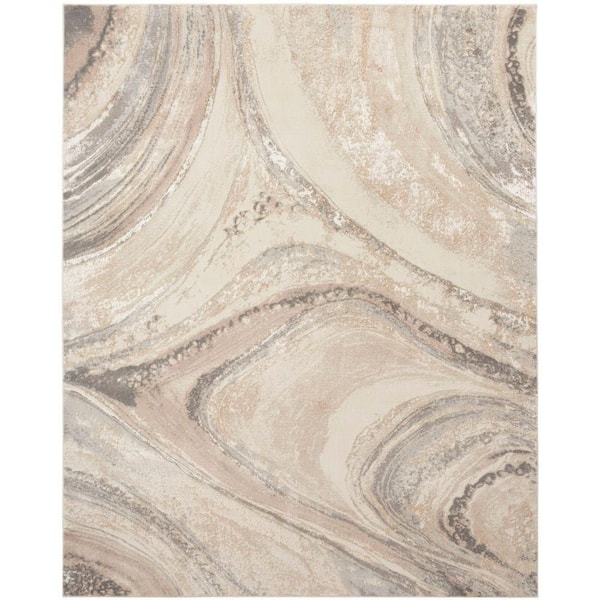 Brushstrokes Cream Grey 9 ft. x 12 ft. Abstract Contemporary Area Rug