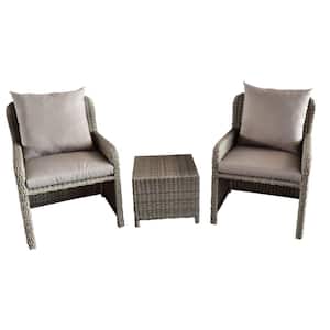 Light Gray 3-Piece Wicker Outdoor Patio Conversation with Cushions