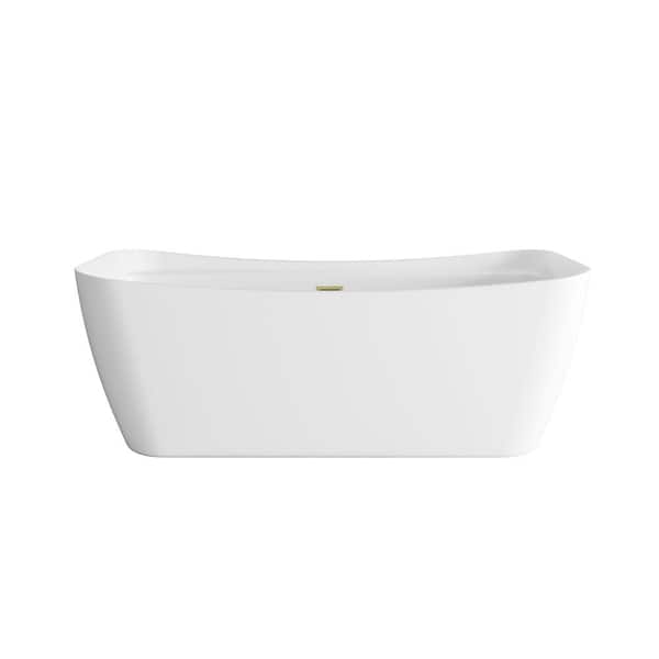 Unbranded Timeless Home 67 in. x 31 in. Soaking Bathtub with Center Drain in Glossy White with Brushed Gold Trim