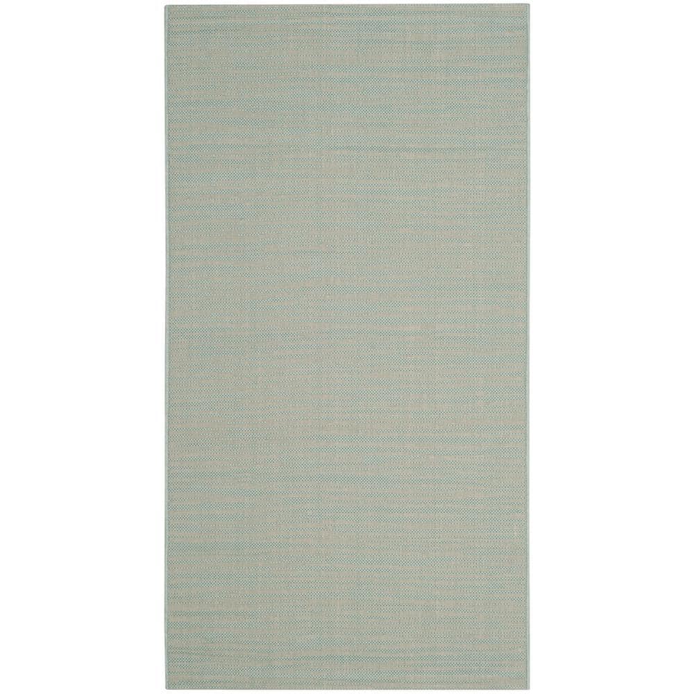 Aqua and Cream Rectangular Synthetic Outdoor Rug