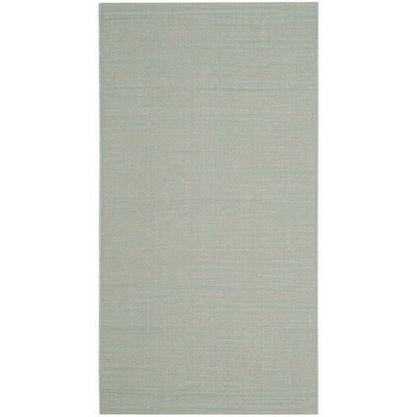 SAFAVIEH Courtyard Aqua/Cream Doormat 3 ft. x 5 ft. Solid Indoor/Outdoor Patio Area Rug