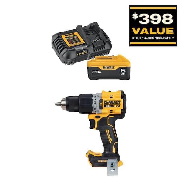 DEWALT 20V Lithium-Ion Compact Cordless 1/2 in. Hammer Drill with 6.0 Ah Battery Pack and Charger Kit
