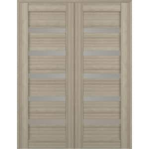Leora 36 in. x 79.375 in. Both Active 5-Lite Frosted Glass Shambor Finished Wood Composite Double Prehung French Door