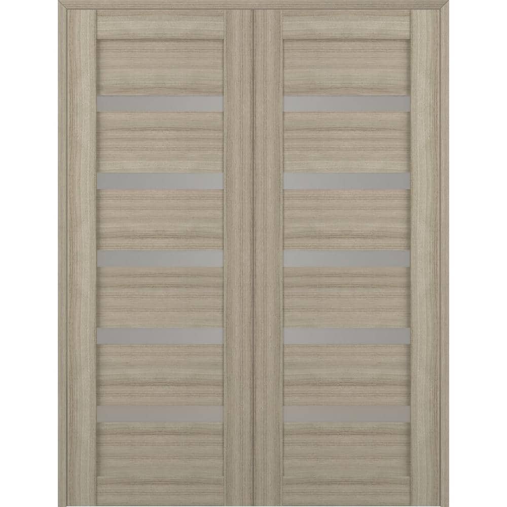 Shambor 56" x 79.375" Frosted Glass Pine Composite Prehung French Door