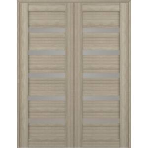Leora 64 in.x 79.375 in. Both Active 5-Lite Frosted Glass Shambor Finished Wood Composite Double Prehung French Door