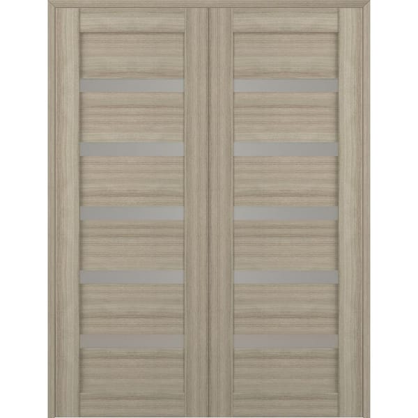 Belldinni Leora 64 in.x 79.375 in. Both Active 5-Lite Frosted Glass Shambor Finished Wood Composite Double Prehung French Door