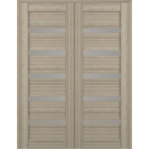 Leora 48 in.x 83.25 in. Both Active 6-Lite Frosted Glass Shambor Finished Wood Composite Double Prehung French Door