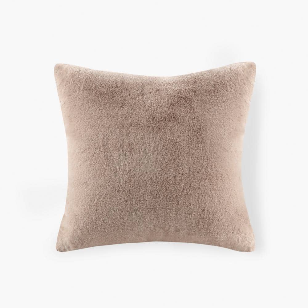Golden Faux Fur Square Throw Pillow with Zipper Closure