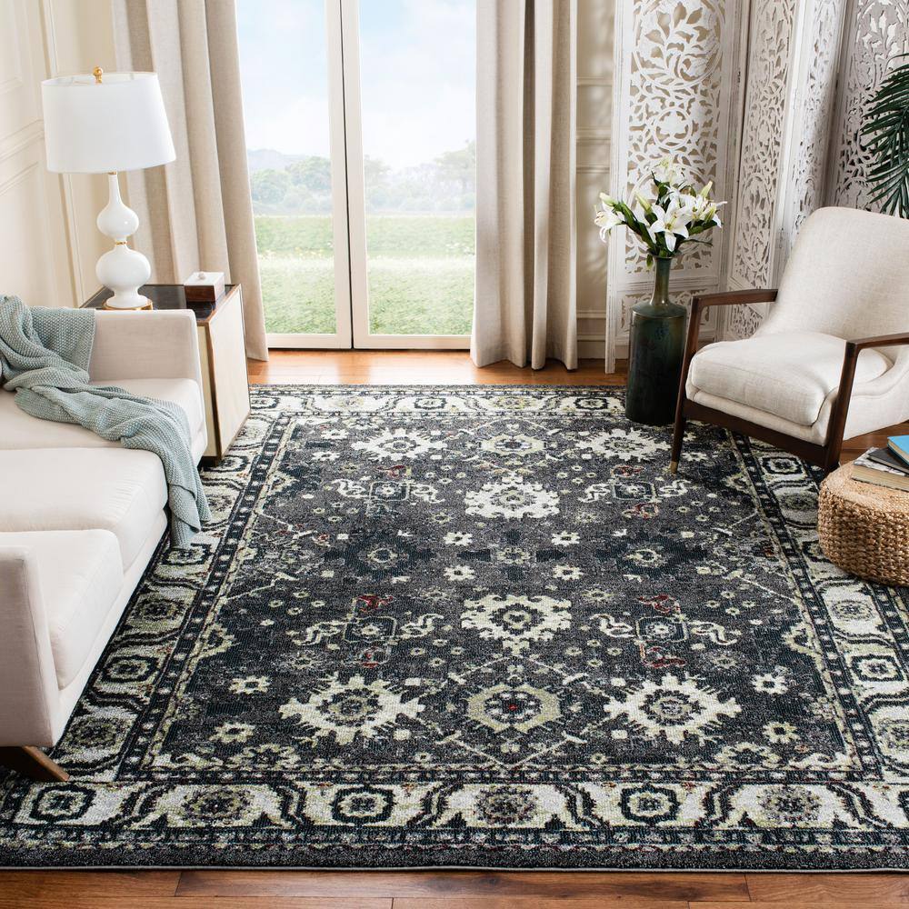 Elysian Dark Grey & Ivory Floral Synthetic 8' x 10' Area Rug