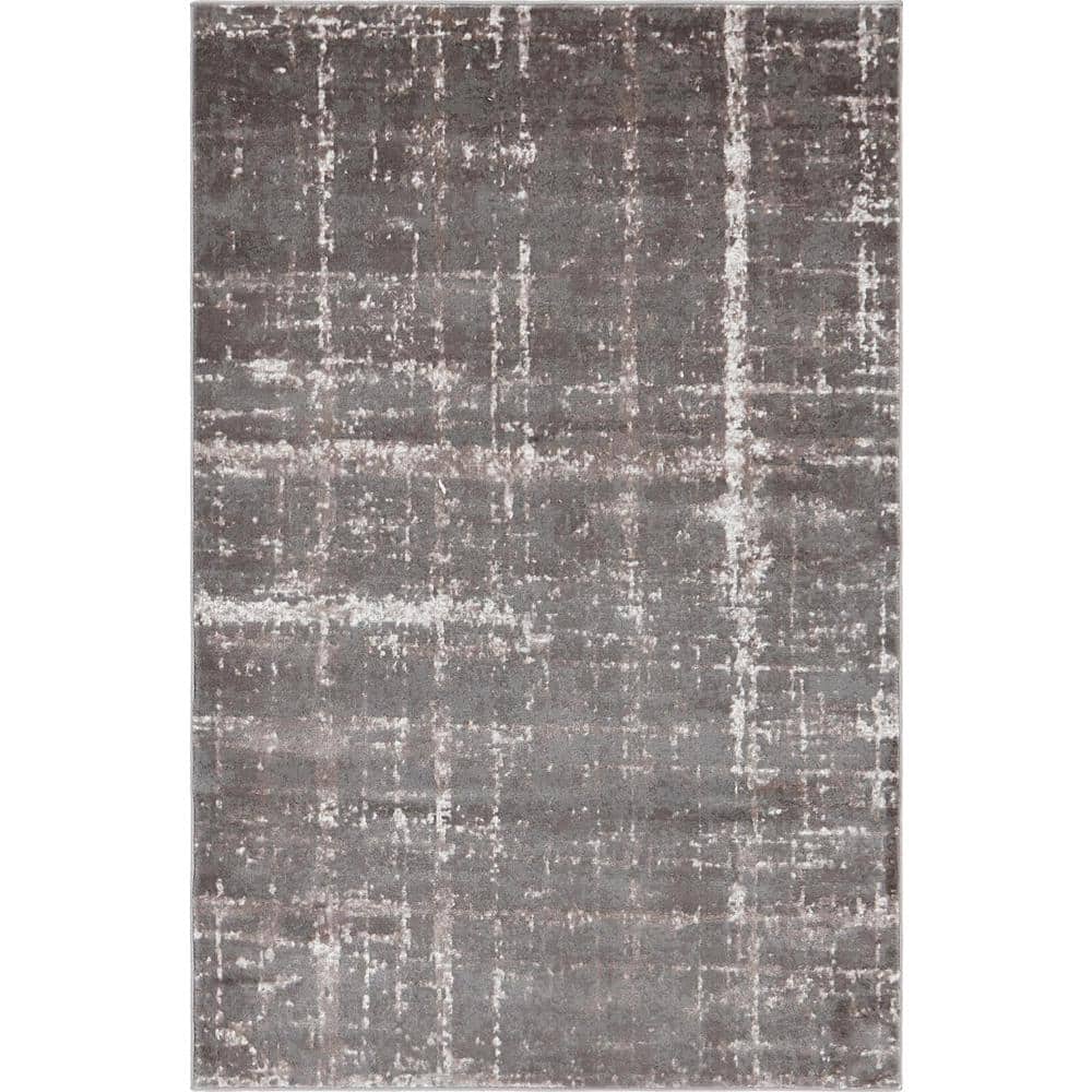 Gray and Beige Rectangular Stain-Resistant Synthetic Rug