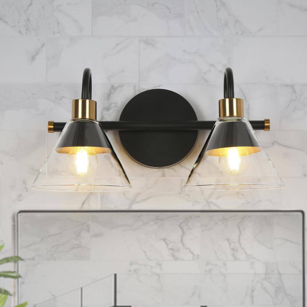 Black Bathroom Vanity Light, 13.8 in. 2-Light Gold Wall Sconce Light with Clear Glass Shades price history on PriceWatchPro