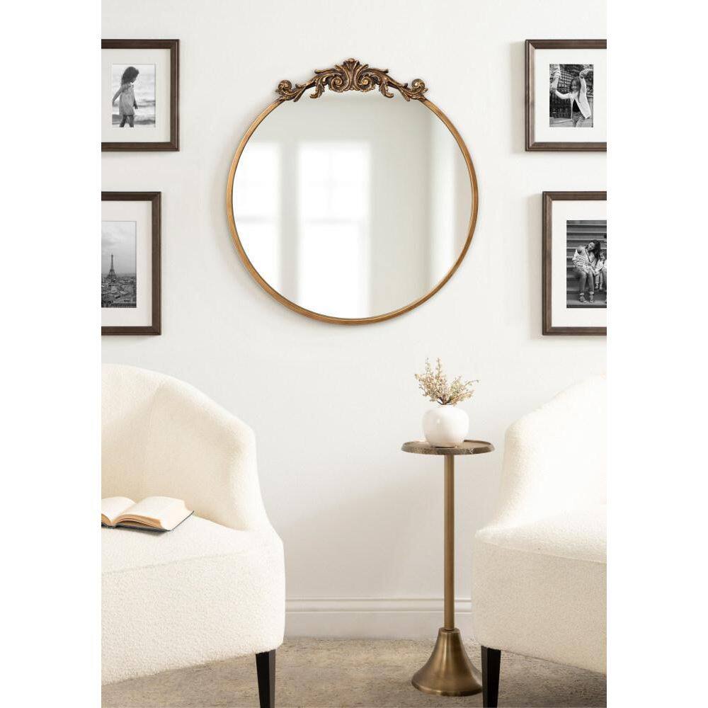 Arendahl 24" Round Gold Ornate Metal Vanity Mirror