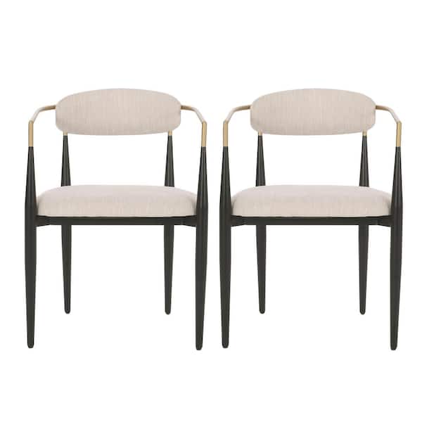 Noble House Boise Beige and Black Fabric Upholstered Dining Chairs (Set of 2)