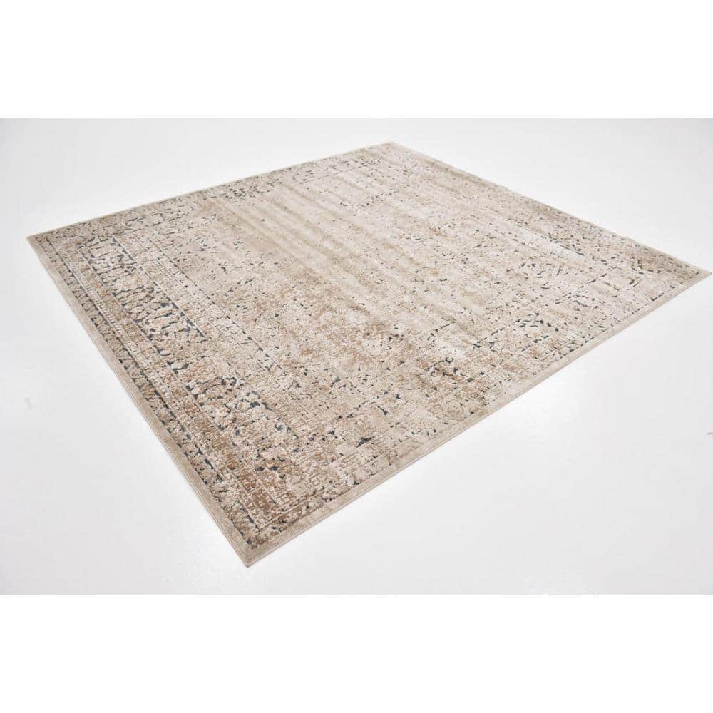 Beige and Light Brown Square Stain-Resistant Rug