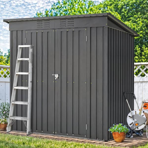 6 ft. W x 4 ft. D Outdoor Metal Storage Shed, All Weather Tool Room with Floor Base for Backyard, Black (20.5 sq.ft.)