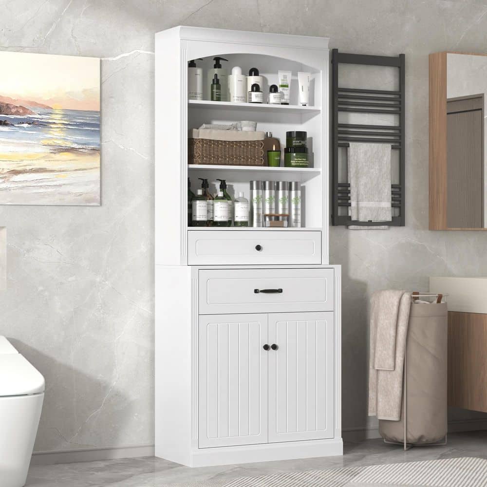 31.5 in. W x 10.8 in. D x 78.7 in. H White MDF Freestanding Linen Cabinet with Adjustable Shelf price history on PriceWatchPro
