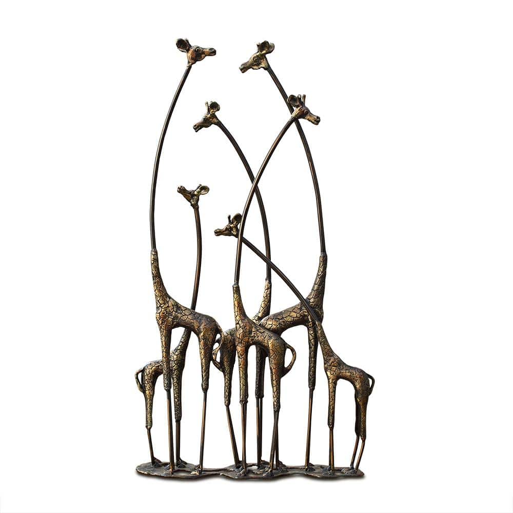 Bronze Finish Cast Iron Giraffe Herd Tabletop Statue