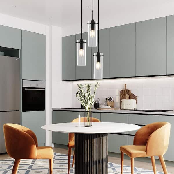 1-Light Black Rustic Hanging Pendant Light Chandelier Lighting with Glass Shade for Kitchen Island