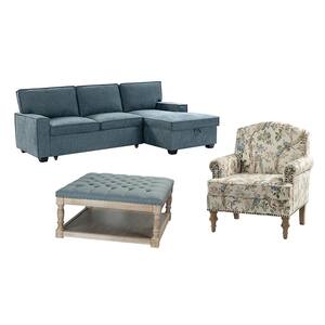 Romain 3-Piece Bird polyester Cotton and Linen Living Room Set with Storage Sofa