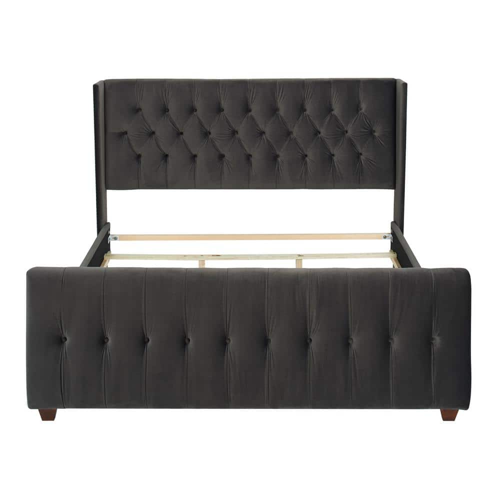 David King Pine Wood Upholstered Tufted Bed with Nailhead Trim