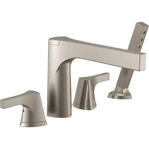 Zura 2-Handle Deck-Mount Roman Tub Faucet Trim Kit with Hand Shower in Stainless (Valve Not Included)